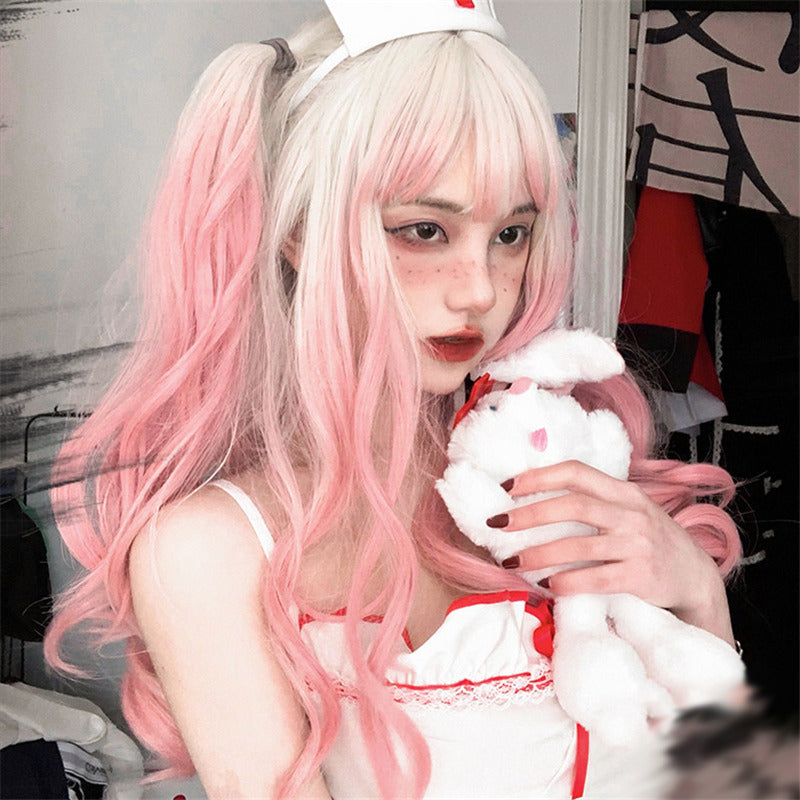 Blonde Gradient Pink Long Curly Hair Colored Wig UB6404