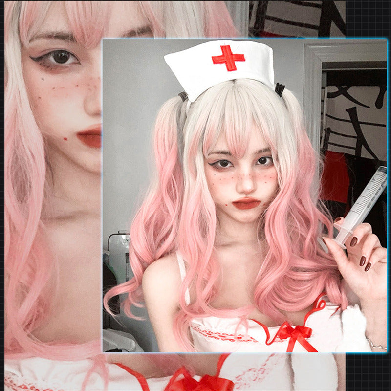 Blonde Gradient Pink Long Curly Hair Colored Wig UB6404