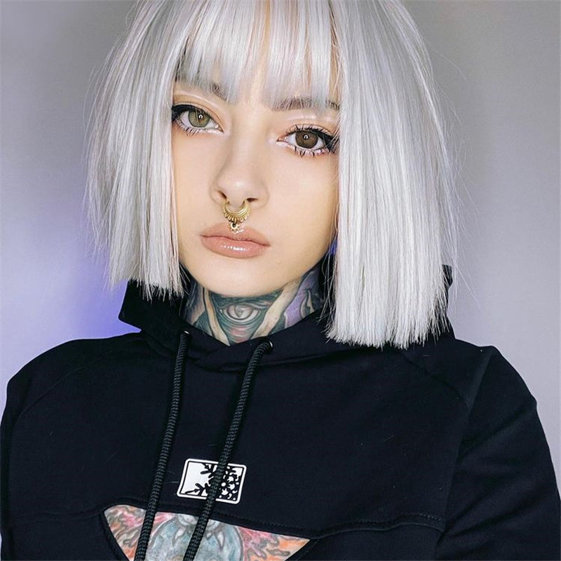[@liloucianoofficial] Silver White Short Straight Wig UB3316