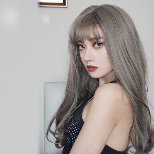 "LOLITA GREY BIG WAVY BANGS" LONG CURLY WIG S033105