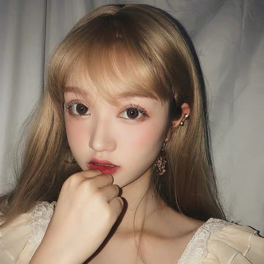 "GOLDEN BROWN CUTE TEMPERAMENT AIR BANGS" LONG STRAIGHT WIG S040102