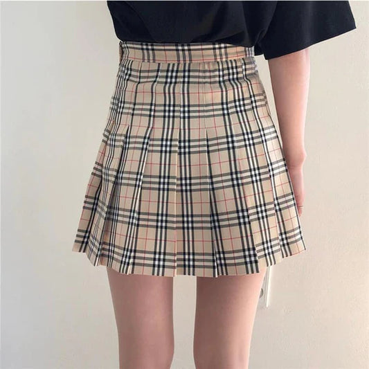 KHAKI PLAID PLEATED SKIRT  UB96050
