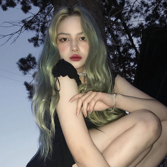 "chocolate/Green Cute Sweet" Curly Long Wig S033005