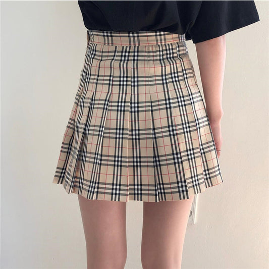 “KHAKI PLAID” PLEATED SKIRT W112001