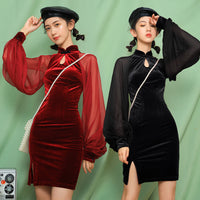 “RED/BLACK CHEONGSAM” DRESS W110802