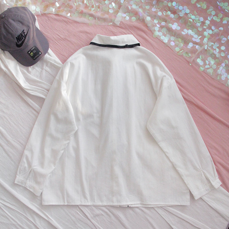 "CUTE RABBIT HIDE AND SEEK" WHITE SHIRT WITH TIE S032505