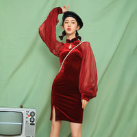 [ @lady_perez22  ]f “RED/BLACK CHEONGSAM” DRESS W110802