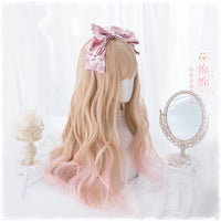 Gradient Pink Long Cruly Wig S020808