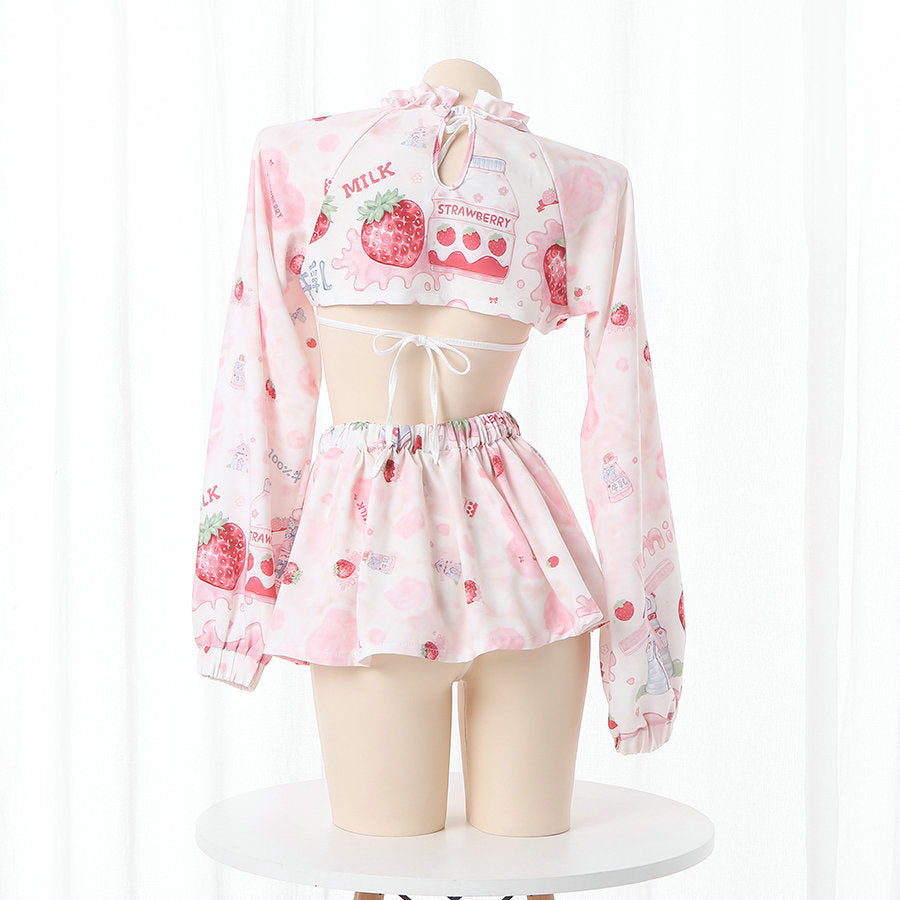 Harajuku Strawberry Milk Cute Nightdress Maid Uniform Set UB6288