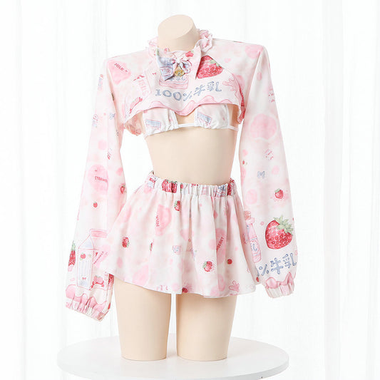 Harajuku Strawberry Milk Cute Nightdress Maid Uniform Set UB6288