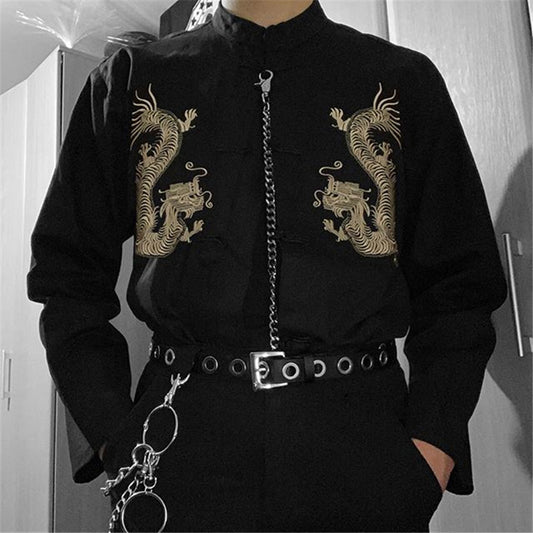 [@grunge_xx] "EMBROIDERED DRAGON" UNISEX JACKET K022501REVIEW