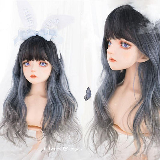 "BLUE GRAY GRADIENT LONG CURLY" WIG D072103