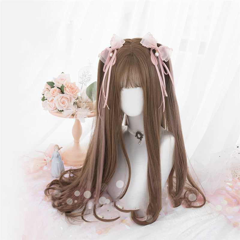Brown Highlighting Pink Long Curly Wig N012802
