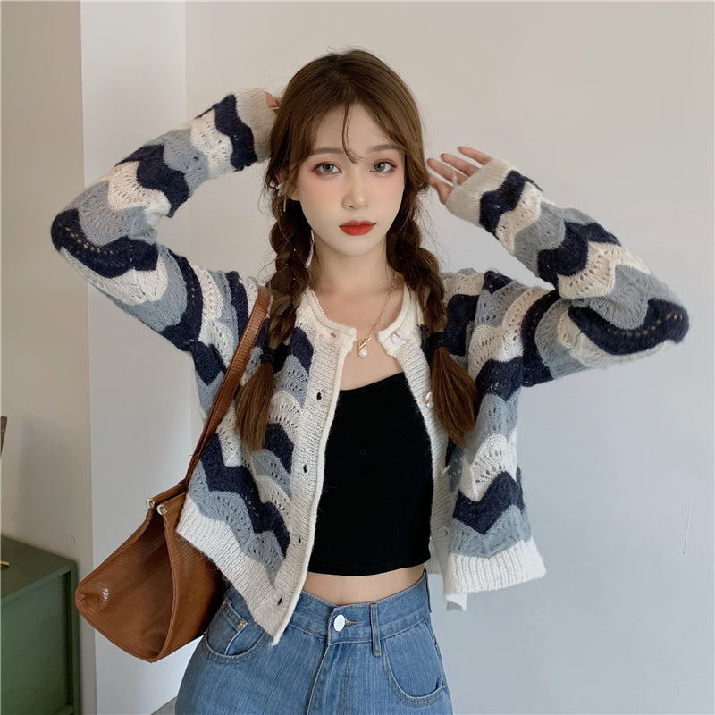 "STRIPED KNITTED" CARDIGAN N091606