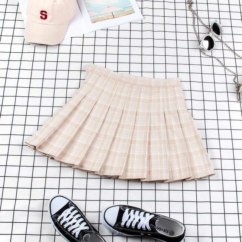 "FOUR COLOR PLAID PLEATED" SKIRT N082509