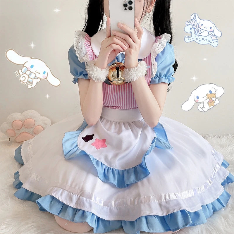 LOLITA BLUE WHITE STAR EMBROIDERY CAT MAID OUTFIT UB2781