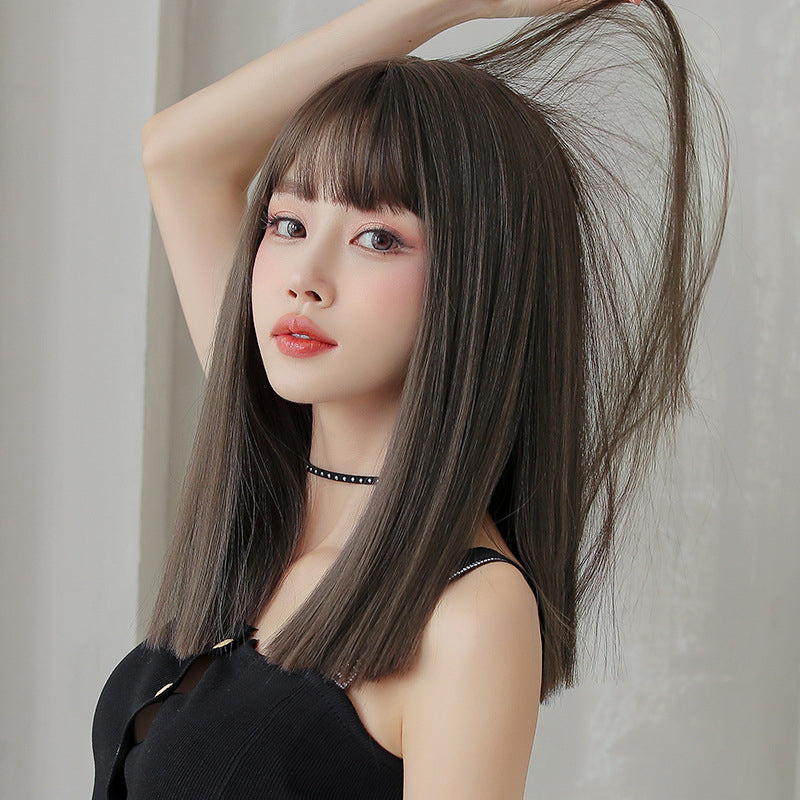 NATURAL BROWN BANGS MID-LENGTH WIG UB2555