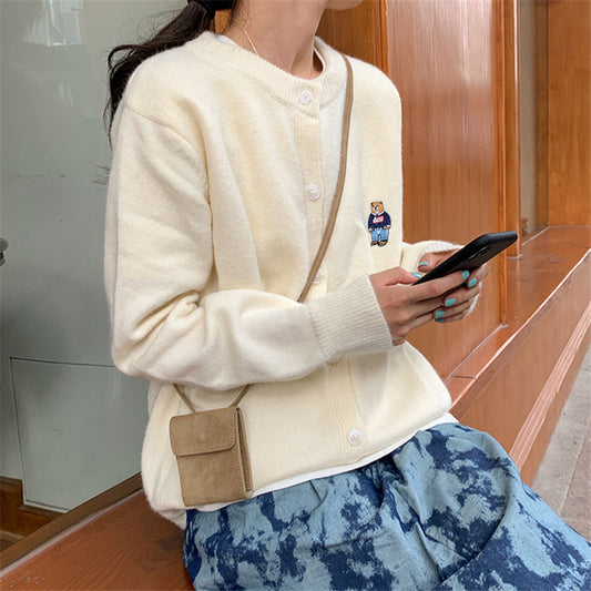 "EMBROIDERED BEAR" SWEATER COAT N091401