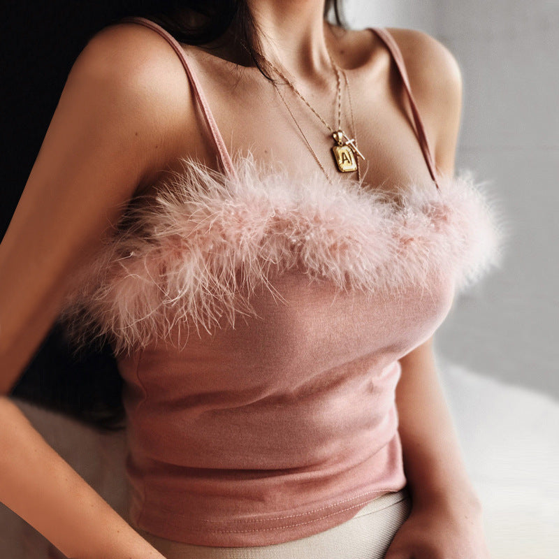 [@belivkaa] “PINK CUTE  SEXY FURRY SUSPENDER” VEST TOP W031101REVIEW