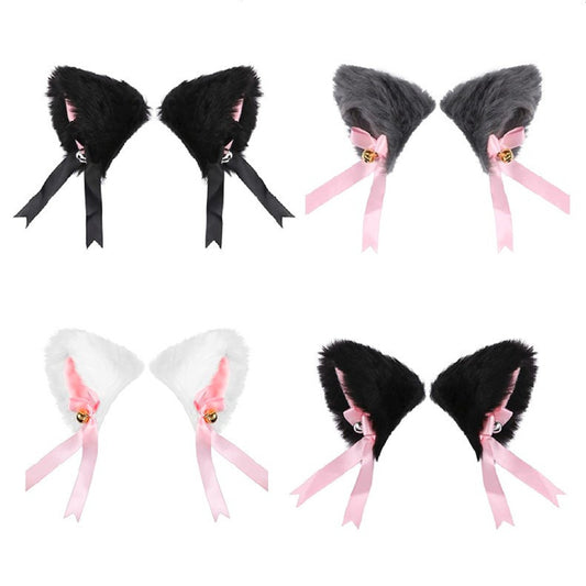 PLUSH BELL BOW CAT EAR HAIRPIN UB2560