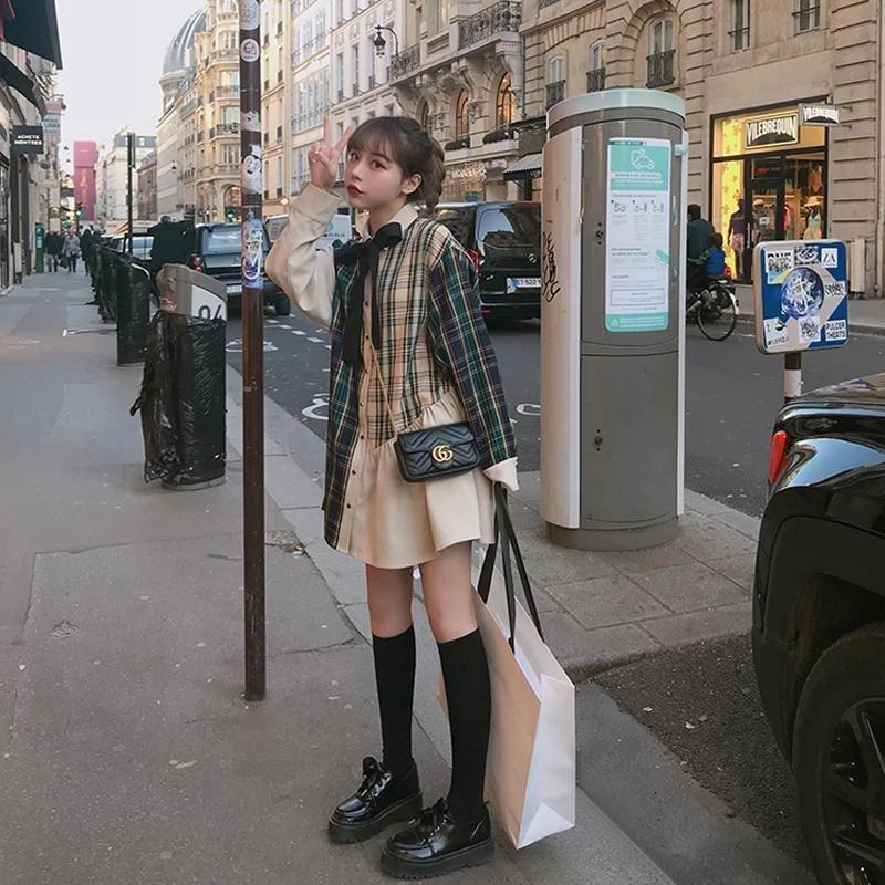 [@im_hae_] "VINTAGE MIXED PLAID SHIRT" DRESS N102006