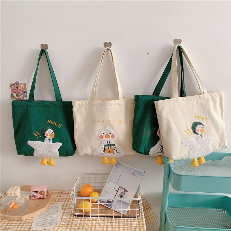 CUTE DUCK EMBROIDERED CANVAS BAG UB2613