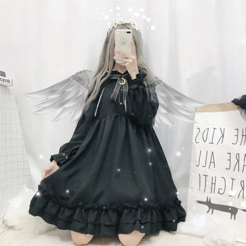 "BLACK CUTE MOON BOWKNOT" DRESS N050603