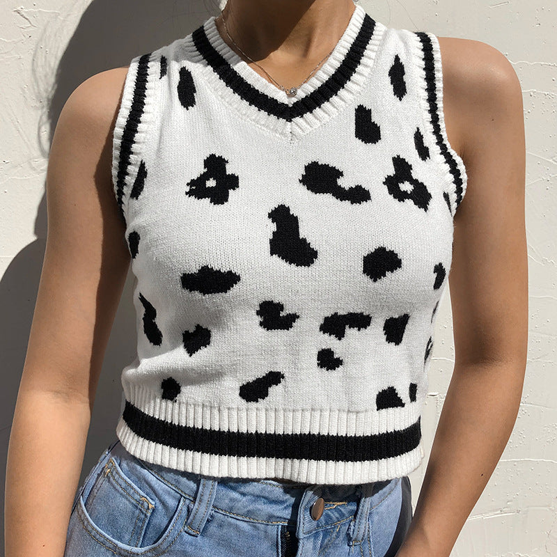 "COW PATTERN SWEATER" VEST N103006