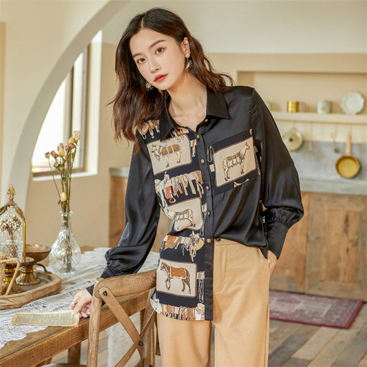 BLACK BROWN VINTAGE HORSE PRINT SHIRT UB2833