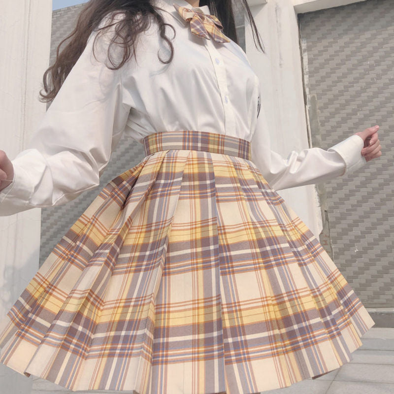 "JK YELLOW KHAKI PLAID" SKIRT N051905