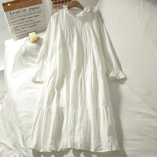 "WHITE FUNGUS COLLAR LONG SLEEVE" DRESS N111206