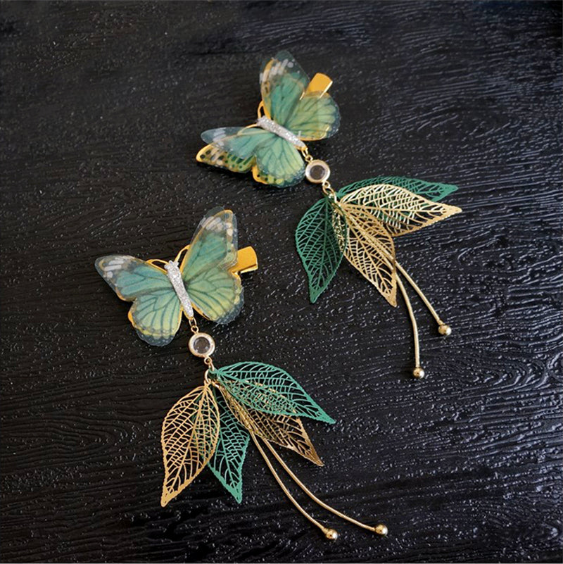 "GREEN LEAF BUTTERFLY" HAIRPIN N092404