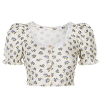 [ @bambiskii ] "HEART BUTTON PUFF SLEEVE FLORAL" TOP N072205