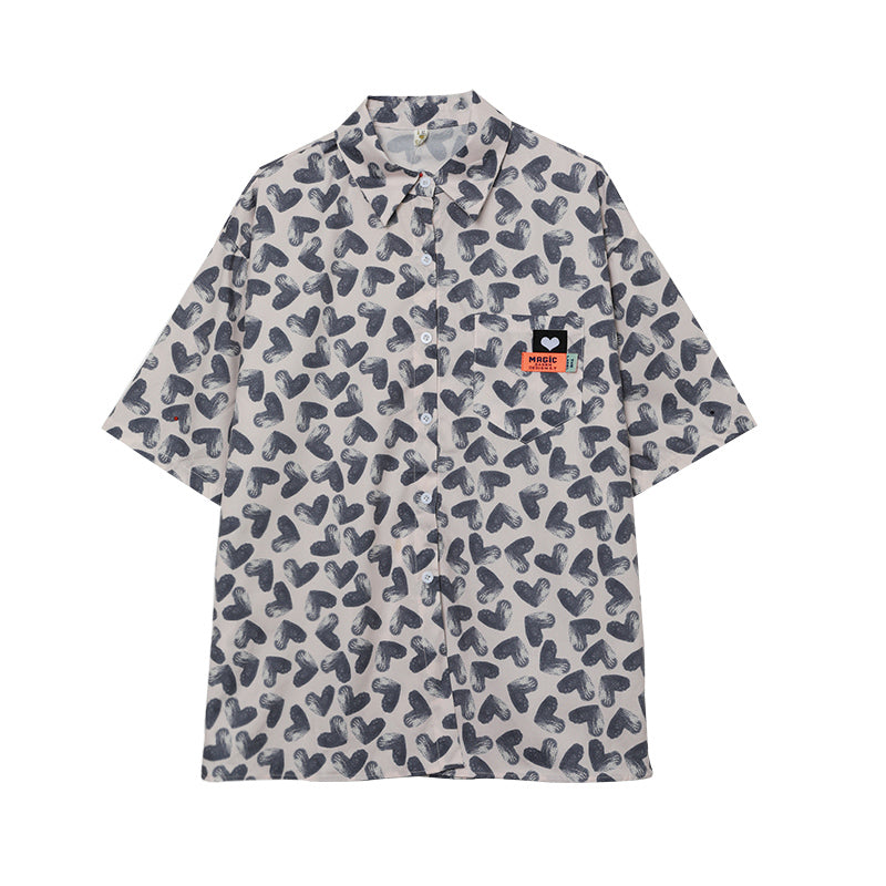 BLUE LOVE PRINT SHORT SLEEVE SHIRT UB2697