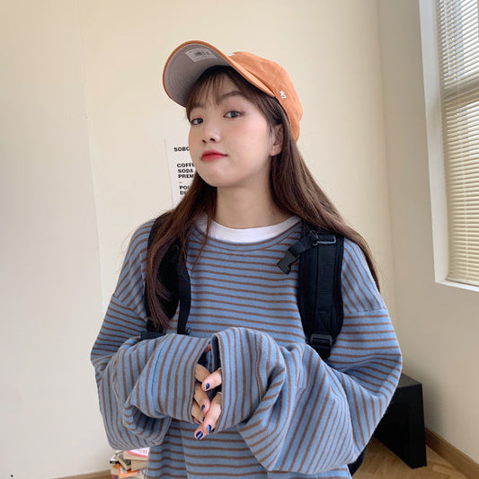 "BLUE / PINK LAZY STRIPED" SWEATSHIRT N110506