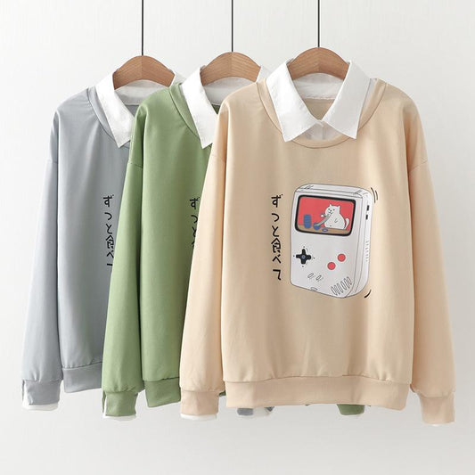 CUTE CARTOON GAME MACHINE PRINTED SWEATER UB2544
