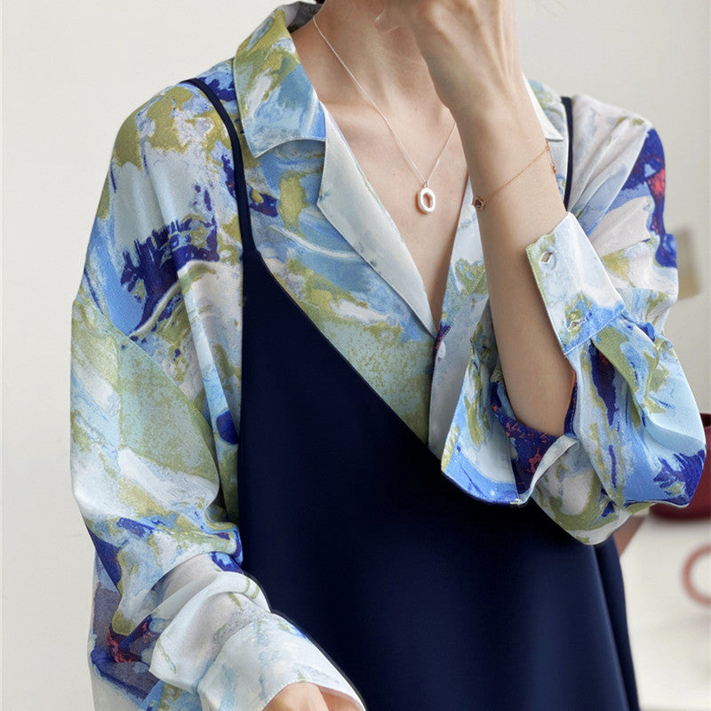 "RETRO LAZY TIE-DYE PRINTED LONG SLEEVED" SHIRT N030806