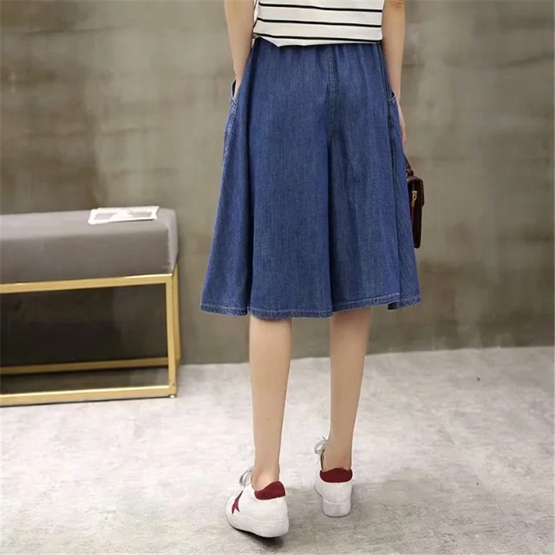 BLUE LITERARY TENCEL DENIM CASUAL PANTS UB2493