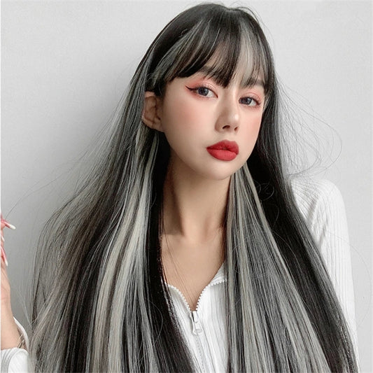 AIR BANGS GRAY BLACK LONG STRAIGHT WIG UB2484