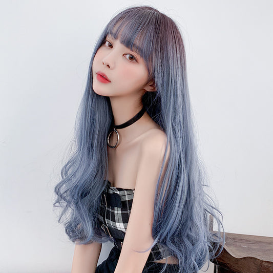 HAZE BLUE AIR BANGS LONG CURLY WIG UB2570