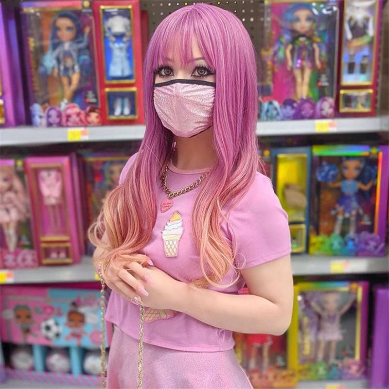 [@mallythemermaid] "PURPLE PINK GRADIENT MICRO CURL LONG/SHORT" WIG D042010