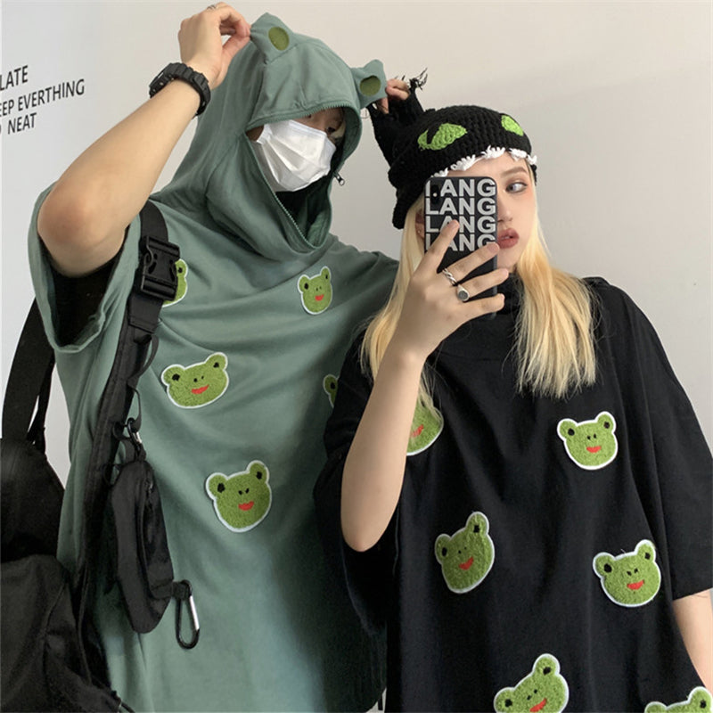 [ @rintaichou ] "FLOCKED FROG HOODED SHORT SLEEVE" T-SHIRT UB2378