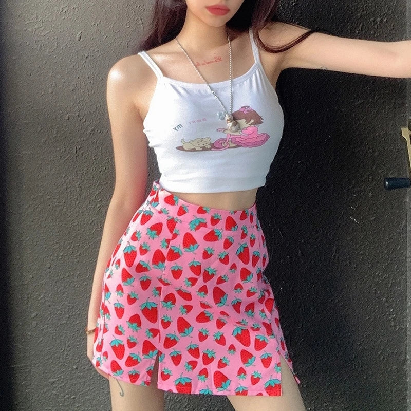 "PINK STRAWBERRY PRINT" SKIRT N051001
