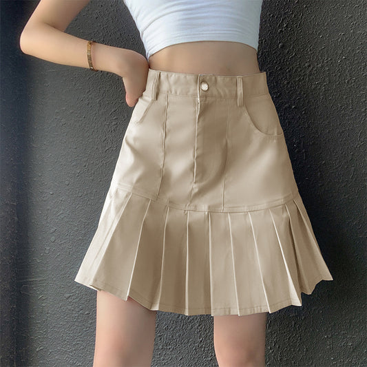 "BLACK/BLUE/KHAKI LIGHT-COLORED RUFFLED PLEATED" SKIRT UB2442