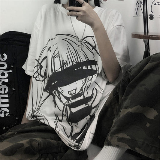 "WHITE/GREY HARAJUKU COMIC PRINT" T-SHIRT UB2457