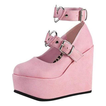 SOLID COLOR LOVE BUCKLE WEDGE SHOES UB2524