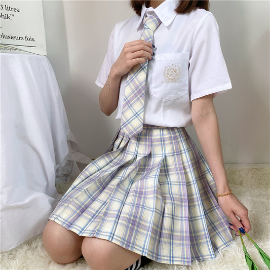 "JK LIGHT PURPLE WHITE PLAID" SKIRT / TIE N073018
