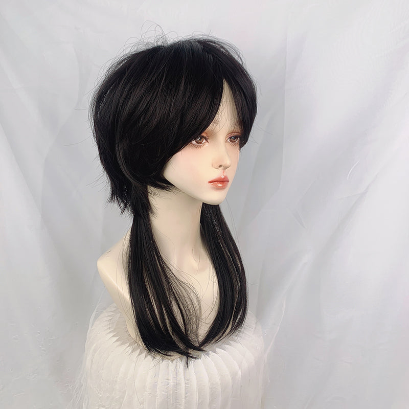 [@flutterow_] Black Lazy Trailing Irregular Straight Wig UB2386