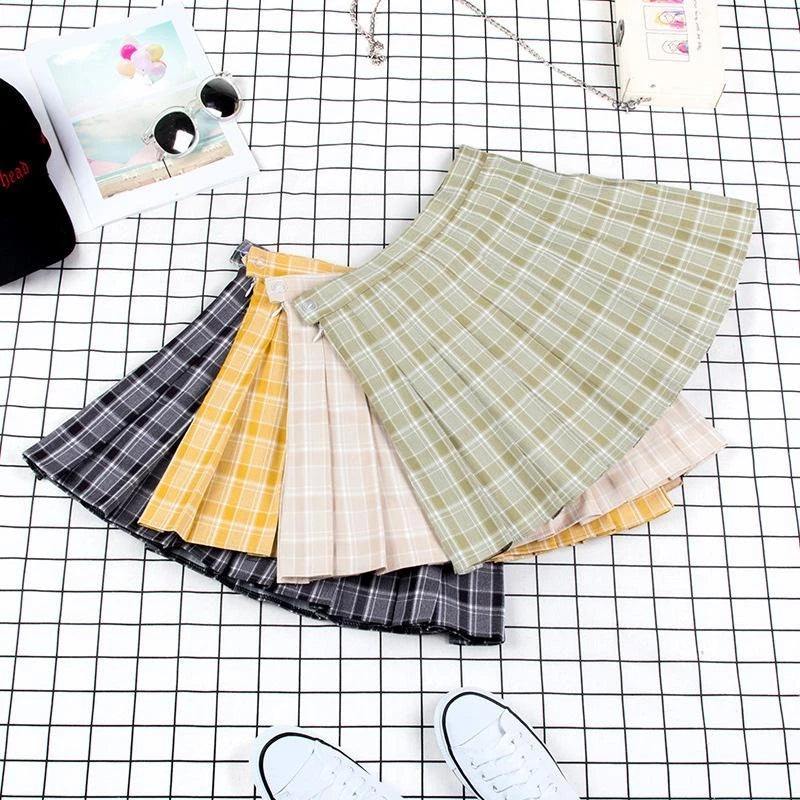 "FOUR COLOR PLAID PLEATED" SKIRT N082509