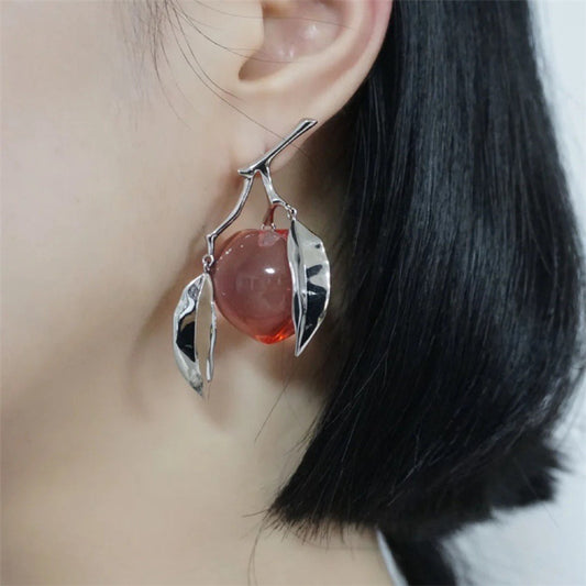 TRANSPARENT PEACH ASYMMETRIC EARRINGS UB2744